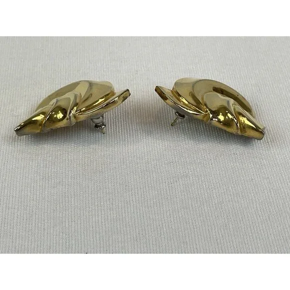 Vintage Gold Tone Twisted Knot Swirl Chunky Pierced Post Earrings 80s 90s - Picture 4 of 6
